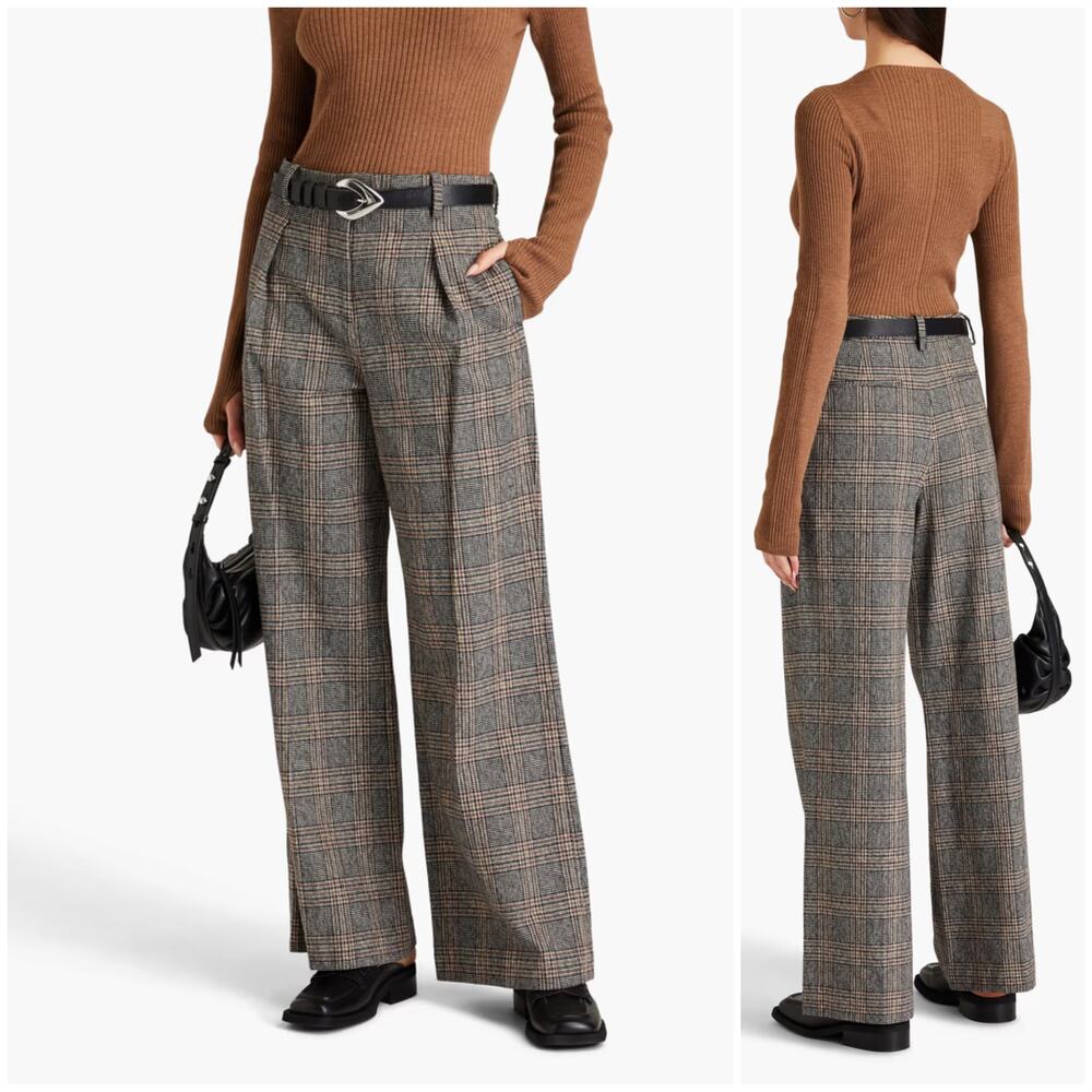 Rag & Bone Bennett Pleated Trousers wide-leg Prince of Wales check 28